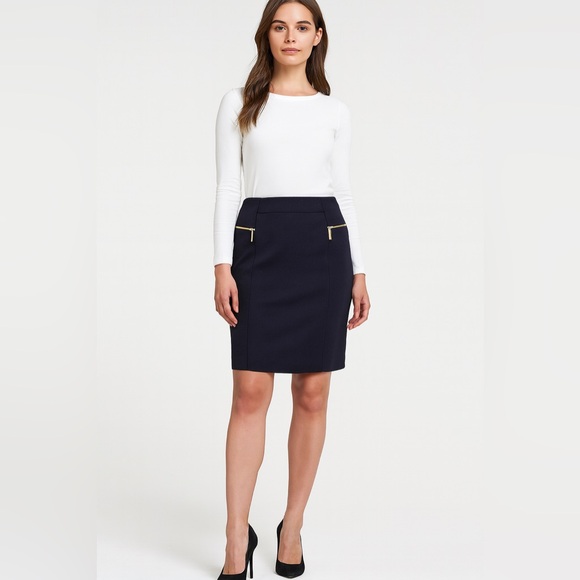Michael Michael Kors Navy Skirt with Gold Zippers Women’s Size 12 NWOT - Picture 1 of 4
